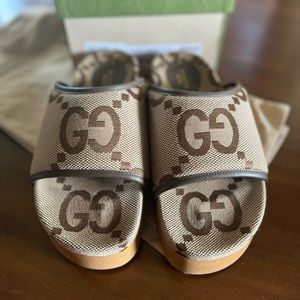 Authentic Womens Gucci Jumbo GG Platform Slides
